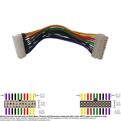 Cable Internal DC Power Supply ATX Extension 20-pin  8" 18AWG - Image 1 of 2