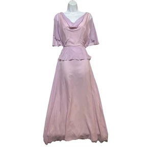 Maxi Vestido Formal Vintage Años 70 Lila Gasa Hada Caprichoso Volantes Talla S/M - Imagen 1 de 18