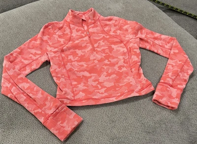 Lululemon Its Rulu Run Recortado Media Cremallera Talla 8 Rosa Frambuesa Niebla Camuflaje Foto 1 de 4