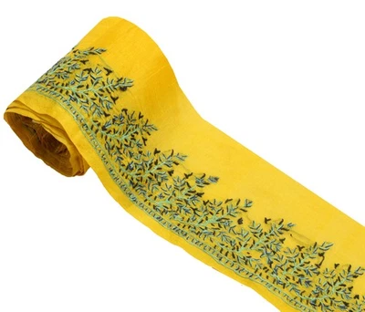 Sushila Vintage Yellow Saree Border Indian Craft Sewing Trim Embroidered Lace - Image 1 of 4