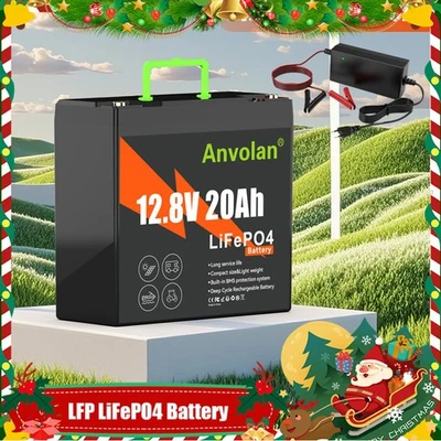 ANVOLAN Batería de litio 12V 20Ah LiFePO4 batería para reemplazar AGM E-Quad scooter + cargador