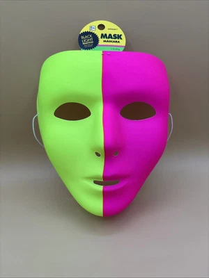 Pink And Yellow Full Face Mask Black Light Party Halloween Costume Accessory - Image 1 of 4