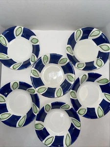 Pier 1 Marine Weiß Grün Gestreift Blatt Pasta Suppe Salat Schüsseln Handbemalt Set / 6 - Bild 1 von 21