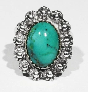 GROSSER alter signierter SA Pinto Navajo 925 Silber natürlicher grüner Türkis Concho Ring 6 - Bild 1 von 7
