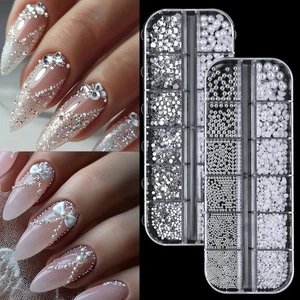 Pietra Nail Art Perla Bianca Mix Size Strass Perline Mezza Forma Nail Jewels' - Foto 1 di 11