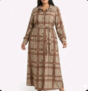 Chocolate Brown Plaid Dress Womens 4X Plus Size Chiffon Career Wedding Guest - Bild 1 von 11