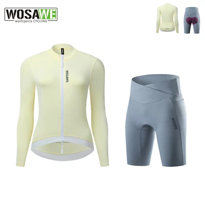 WOSAWE Women Cycling Set Breathable Long Sleeve Top 3D Sponge Cushion MTB Shorts - Image 1 of 4