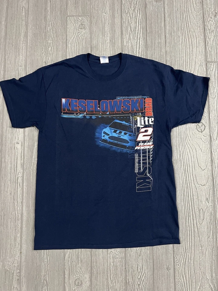 NASCAR Brad Keselowski T-Shirt Men’s L #2 Miller Lite Penske Racing Doublesided - Image 1 of 4
