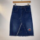 Applebottom Jeans Y2k Dark Wash Bling Fringed Midi Skirt Size 7/8