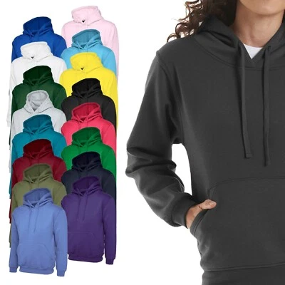Ladies Hooded Sweatshirt Plain Pullover Hoody Size 8 to 30 - LOOSE CASUAL HOODIE - Image 1 of 2