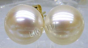 Pendiente de perlas de botón de agua dulce Akoya blanco natural genuino 5-14 mm oro 14K - Imagen 1 de 15
