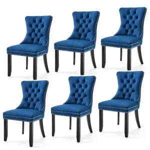 AADEN Bravo Set of 6 Velvet Dining Chairs Solid Wood Stud Tufted Kitchen Chairs - Picture 1 of 84