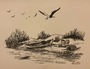 "Untitled”, Scenic Beach, Maine, Pen & Ink by Beverley Bissell - Picture 1 of 3