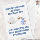 NAUGHTY Funny NEW BABY BOY CARD Cheeky  RUDE  joke cards humour Blue vagina