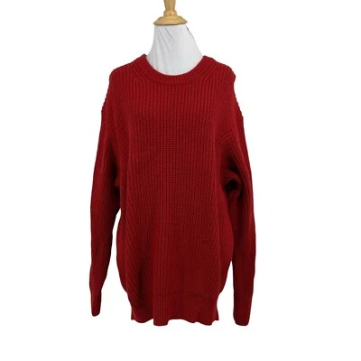 Suéter Athleta Para Mujer L Grande Rojo Cascada Crew Mezcla de Lana Tejido Acanalado Pullover Foto 1 de 4