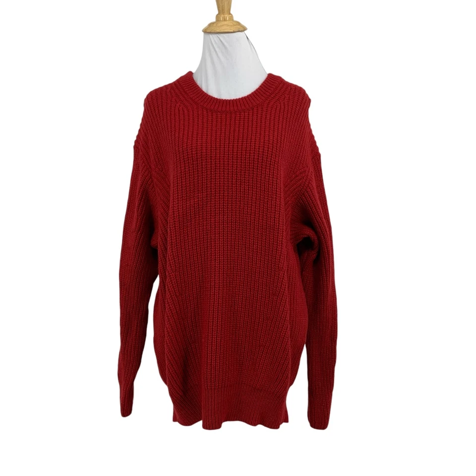 Athleta свитер женщин L большой красный каскад экипажа шерстяная смесь вязаный ребристый пуловер - Изображение 1 из 4