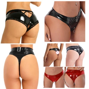 Women's High Waist Patent Leather Thong Wet Look Bikini Briefs Panties Clubwear - Picture 1 of 121