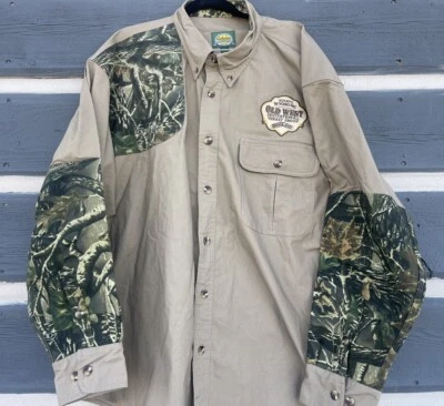 Cabelas Hunting Shirt Mens sz 2XL Camo Tan Work Outdoors Button up Turkey Patch - Image 1 of 4