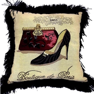 Pair of Jacquard cushion covers 45cm x 45cm - French Heel & Bag design trimme... - Bild 1 von 1