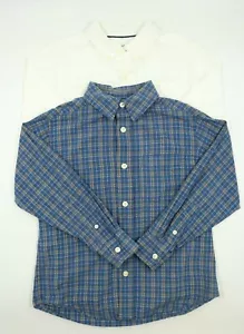 Carters Sonoma Boys Lot 2 Blue White Long Sleeve Button Down Dress Shirts Sz 5/6 - Picture 1 of 7