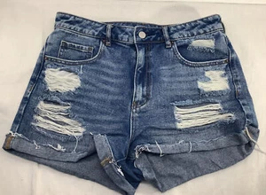 Pacsun Womens Jean Shorts Size 29 Blue Denim Destroyed Mom Shorts High Rise - Picture 1 of 12