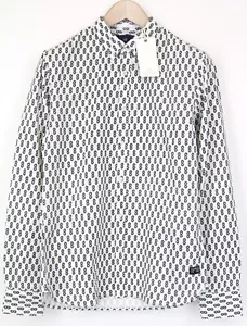 Scotch&Soda Ams Couture Hombre Camisa M Blanco Algodón Puro Estampado Manga - Imagen 1 de 7