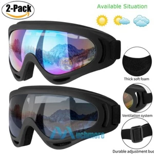 2 Pack Ski Goggles Anti Fog Lenses Sun Glasses Eyewear For Men Women Kids Winter - Picture 1 of 15