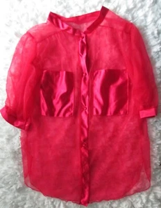 VTG 1990'S RED SEE-THROUGH SHEER LINGERIE SHIRT W/SATIN POCKET TRIM WOMENS SZ M - Picture 1 of 5