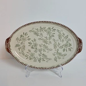 Temp-Tations Floral Lace Green Oval Lid-It Trivet Tray Baker Lid Green White - Picture 1 of 4