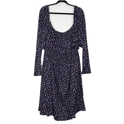 Divided H&M Milkmaid Midi Dress Size 4XL Black Purple Ditsy Floral Grunge - Image 1 of 4