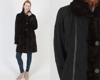 Vintage Reversible Real Sheared Mahogany Mink Fur Coat Mid Length Rain Jacket - Image 1 of 4