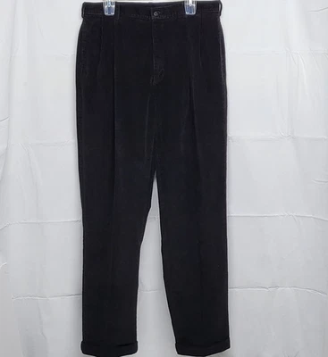 Винтажные мужские вельветовые брюки Jos A Bank 34 x 32 со складками подол с манжетами черные - Изображение 1 из 4