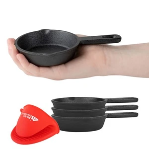 Mini Black Cast Iron Skillet Set with Silicone Mitt (4 Count) - 3.5 Inch Pans... - Picture 1 of 7
