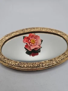 Spilla vintage Petite floreale dipinta a mano rosa papavero senza patatine - Foto 1 di 3