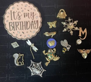 15 VNTG Lapel Pins Frog BFly Squirrel Spider Shoe Purse Bday Snowflake Avon BB9 - Picture 1 of 12