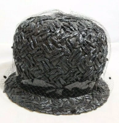 Sombrero de Paja Cubo Vintage Para Mujer Negro con Red Union Hecho en EE. UU. Foto 1 de 4