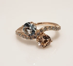 Le Vian 14k Rose Gold Morganite Aquamarine Diamond Bypass Ring Size 7 - Picture 1 of 13