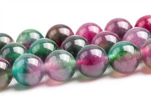 Cuentas sueltas redondas de piedras preciosas grado AAA de jade verde y rosa profundo de 8 mm - Imagen 1 de 4