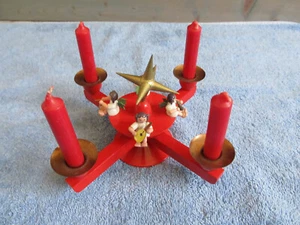 Centro de mesa con candelabro de Adviento estrella de madera alemán Erzgebirge con ángeles de colección - Imagen 1 de 17