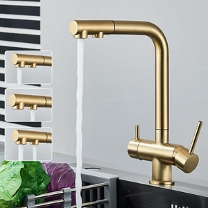 Grifo de cocina extraíble dorado de 3 vías filtro de agua agua potable - Imagen 1 de 13