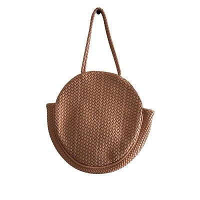 Bolso de Mano Anthropologie ALISON Redondo Tejido Rosa Rubor, Cuero Sintético con Bolsa Foto 1 de 4