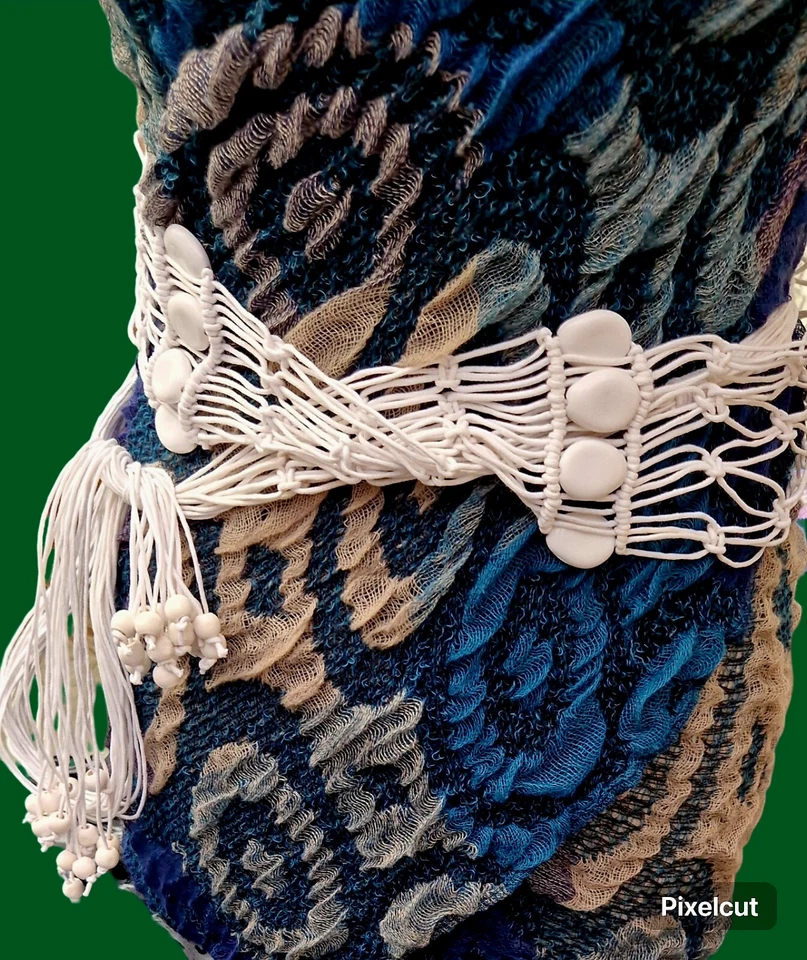 Macrame Tie Tasselled White Beaded Bohemian    Retro Styled Decorative New Belt. - Image 1 of 4