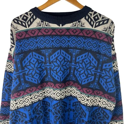 VTG 90s Obermeyer Mens Sz XL Ski Sweater Apres Fair Isle Nordic Snowflake Juneau - Image 1 of 4