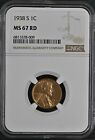 1938-S 1C RD Lincoln Wheat One Cent NGC MS67RD   6811678-009
