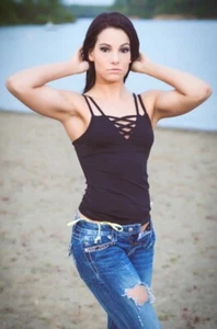 Spaghetti Strap Solid Black Camisole Small Woman's Top - Picture 1 of 2