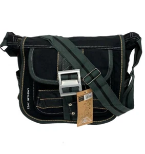 Elegante Mensajero para Laptop 15x13 Negro Retro Lona con Hebilla Tono Plateado Centro - Imagen 1 de 10