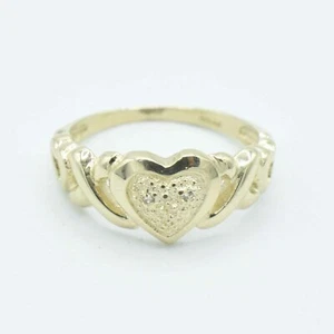 Textured Hearts and Kisses Ring Real Solid 10K Yellow Gold Size 7 - Picture 1 of 6