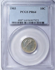1903 BARBER DIME PROOF! BRIGHT & FLASHY PCGS PR64! ONLY 755 MINTED! - Picture 1 of 2