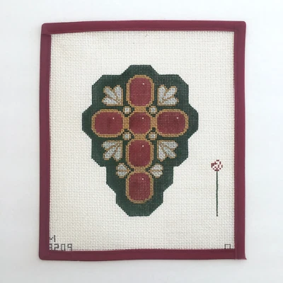 ASSOCIATED TALENTS Handpainted Needlepoint Canvas Jeweled Cross Red 13 Mesh - Image 1 of 3