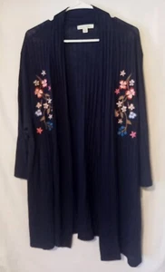Studio Works Women's Size 2XL Blue Open Front Sweater Embroidered Flowers NWT - Picture 1 of 13